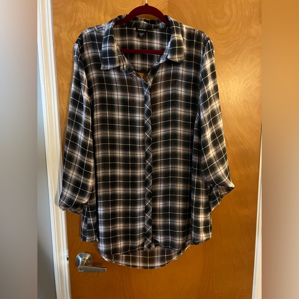 Torrid Black and White Plaid Blouse